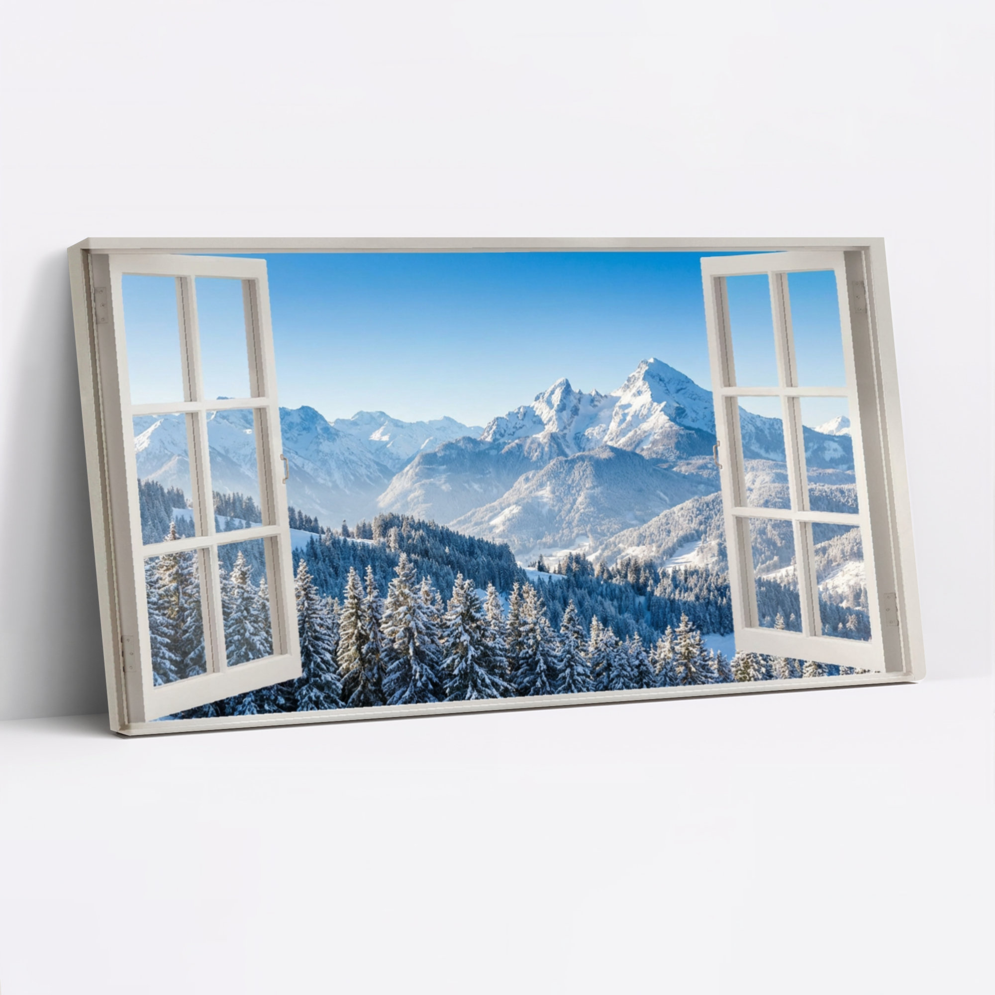 Winston Porter Snowy Mountain Landscape With Open Window Canvas Wrapped ...