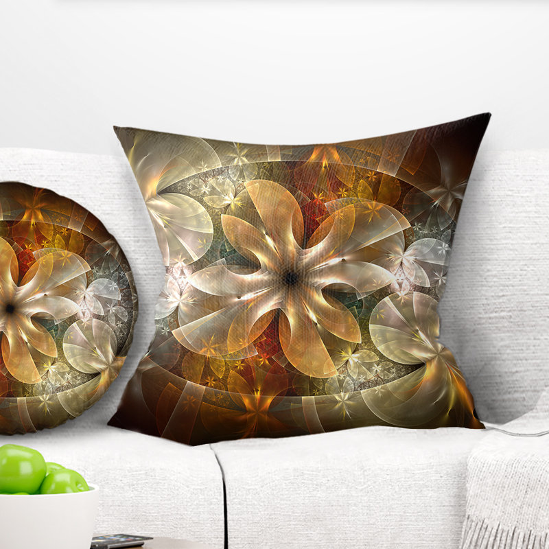 Fleur fractale avec détails bleus - coussin à imprimé floral, 16 po x 1 po, Coussin décoratif