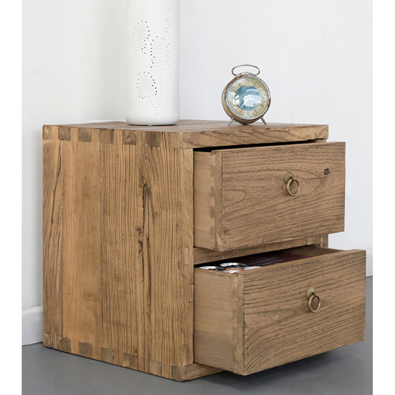 Retro-Style Solid Walnut Bedside Table With Storage Drawers Suitable For Bedrooms.