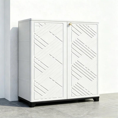 33.5×15.1×34.3 Inch White Outdoor Storage Cabinet, Waterproof & Uv-resistant, For Patio, Garden & Indoor Use