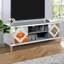 Meuble télé en miroir pour téléviseur de 65 pouces et plus, console de télévision argentée avec rangement ouvert et 2 armoires de rangement, portes de miroir étincelantes en forme de diamant pour le salon
