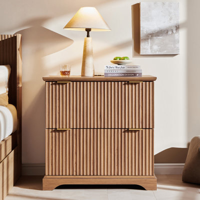 Classeur cannelé à 2 tiroirs de 30,19 po avec station de charge, classeur en bois pour bureau personnel