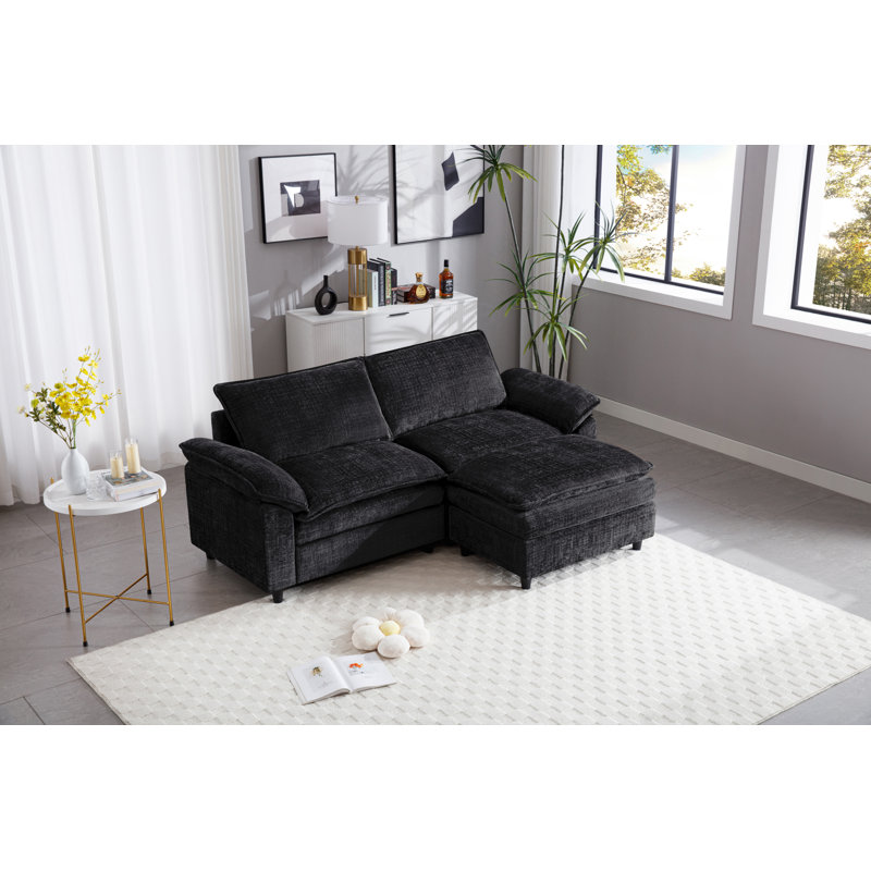 Causeuse avec repose-pieds Clidy, Chenille noir