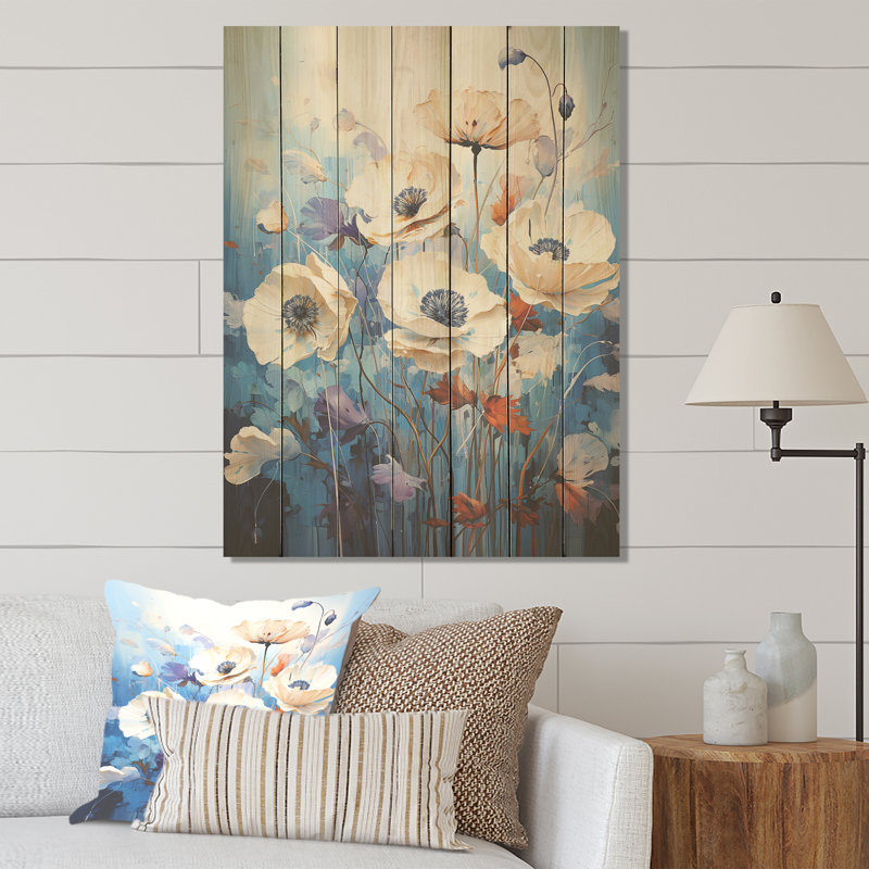 Blanc blanc ombragé Splendor Poppy Elegance - coquelicots sur bois, H 20 po x l 10 po