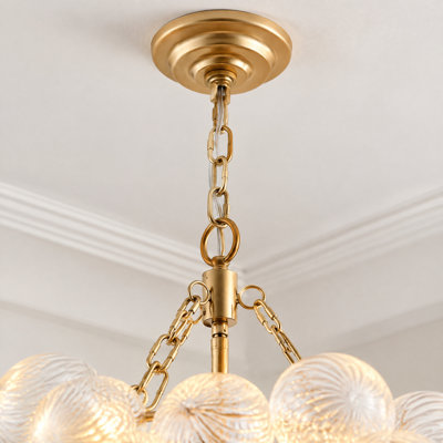 Lustre nordique doré à 3 lumières en verre bullé de 51 cm (20 po), suspension globe tourbillonnante