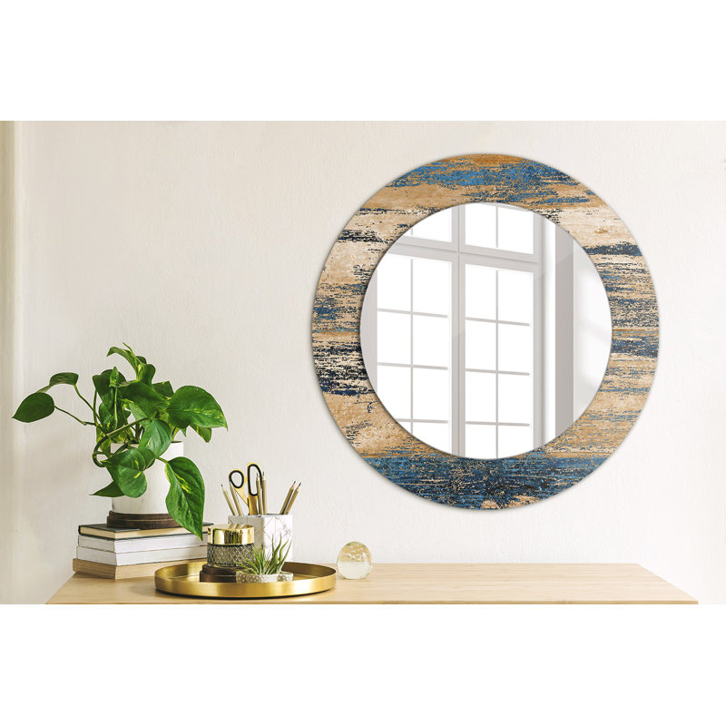 Huldar Glass Flat Wall Mirror, 50cm H x 50cm W, Blue Abstract Wood