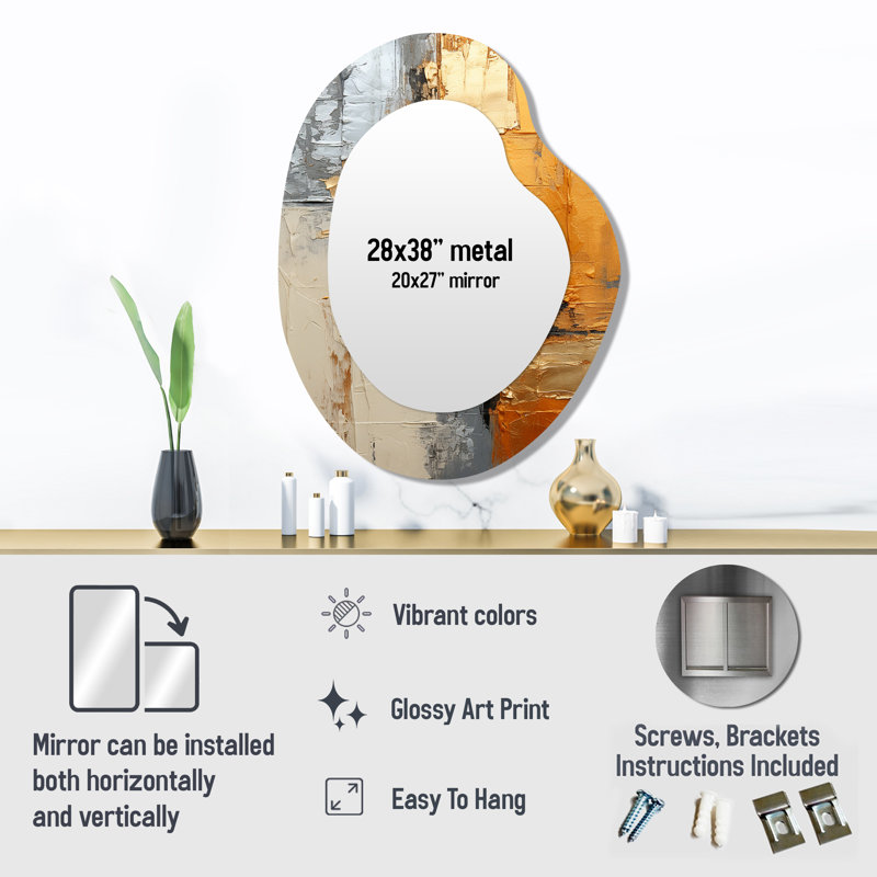 Gold Grey Gleaming Geometry Xv - Abstract Collages 3D Shapes Irregular Modern Large Wall Mirror