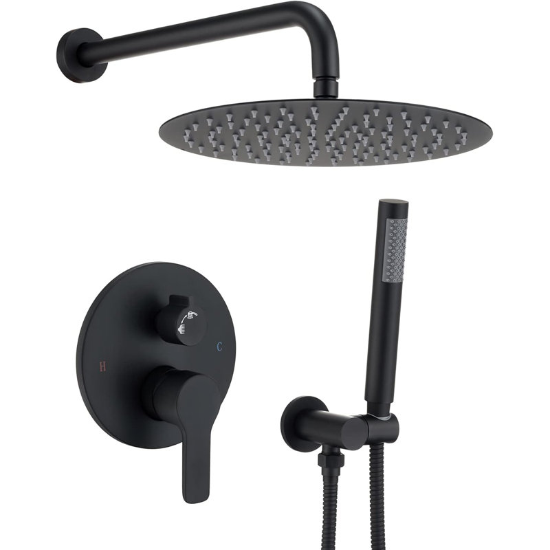 Matte Black Shower System With Rain Shower Head And Handheld, Wall Mounted Shower Faucet Mixer Set Includes Pressure Balance Valve For Bathroom