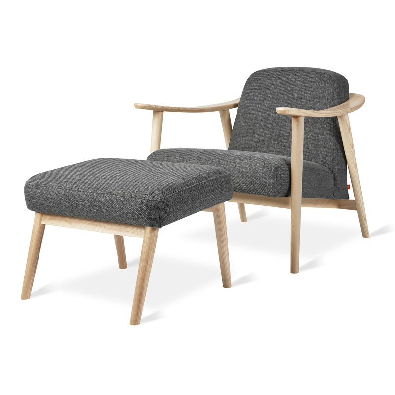 Baltic Armchair with Ottoman, Saddle Black Genuine Leather, Ash Natural