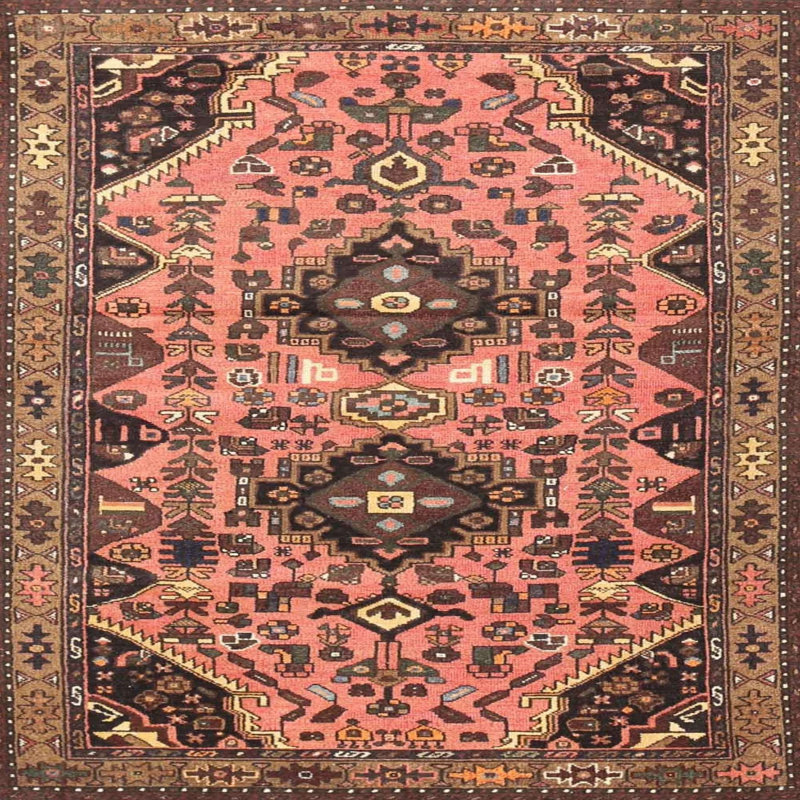 Tapis oriental brun / rose, Carré 5 pi