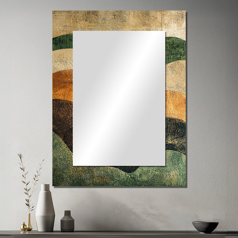 «Green Ploughed Earth Abstract Landscape II», «Farm La», miroir mural vert, reproduction d'art en métal, 40 po x 30 po