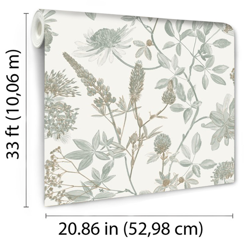 Papier peint branches botaniques, Vert clair