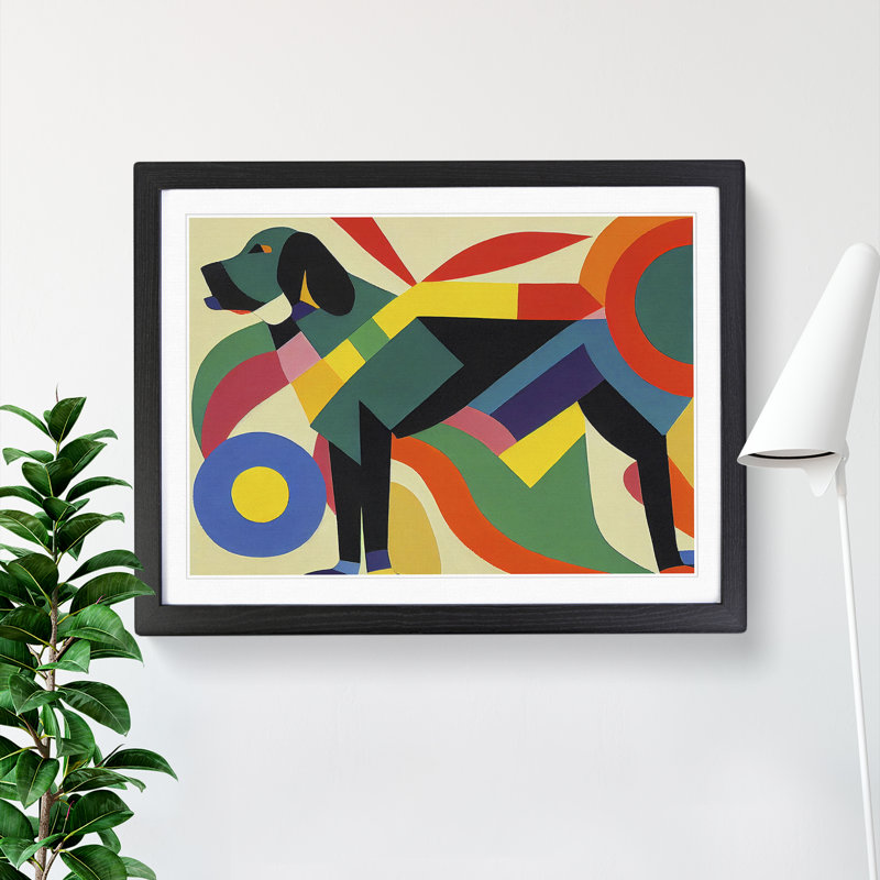 Abstract Dog - Single Picture Frame Print, Black, 25cm H x 34cm W x 2cm D