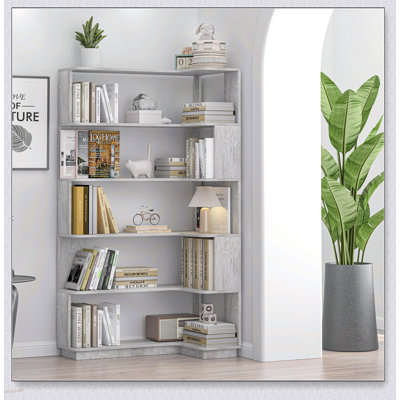 90cm Extended Freestanding Corner Bookshelf with Anti-Drop Panel and Anti-Tipping Device, Perfect for Living Room, Bedroom, and Home Office