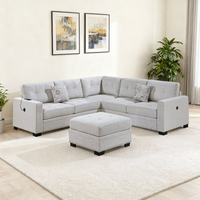 4-piece Modular Sectional Set With Usb Charging & Cocktail Ottoman