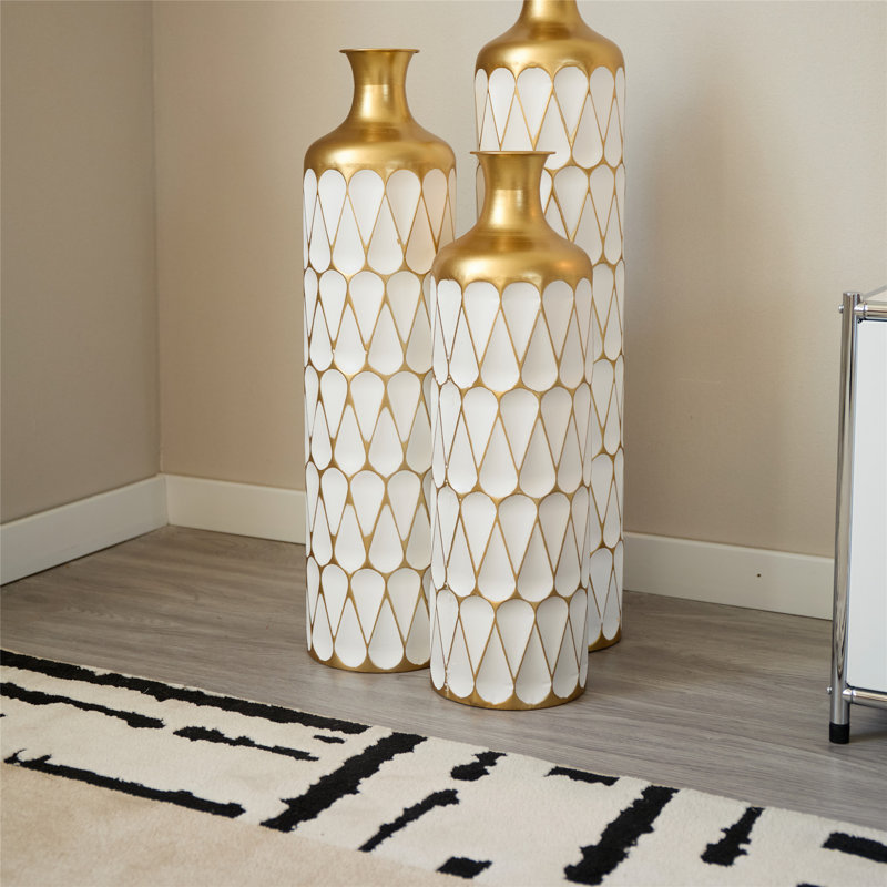 Superbe ensemble de vases en métal blanc en forme de gouttelette 3 pièces pour une décoration intérieure élégante