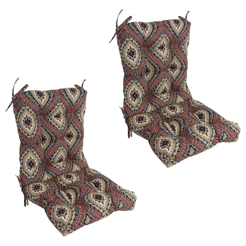 Outdoor Tufted Seat/Back Chair Cushions (Set Of 2), Red/Tan/Jasmina Lakewood Moroccan, 18" W x 18" D