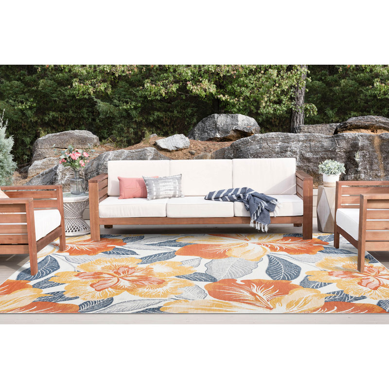 Tapis d'intérieur / extérieur en polypropylène tissé à plat réversible Velia, Rectangulaire 5 pi 3 po x 7 pi 3 po