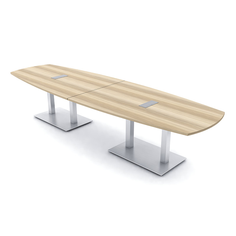 Table de réunion Arc-Boat avec base en métal double 2 modules de puissance et de données, L 144 po x l 48 po, Argent argent