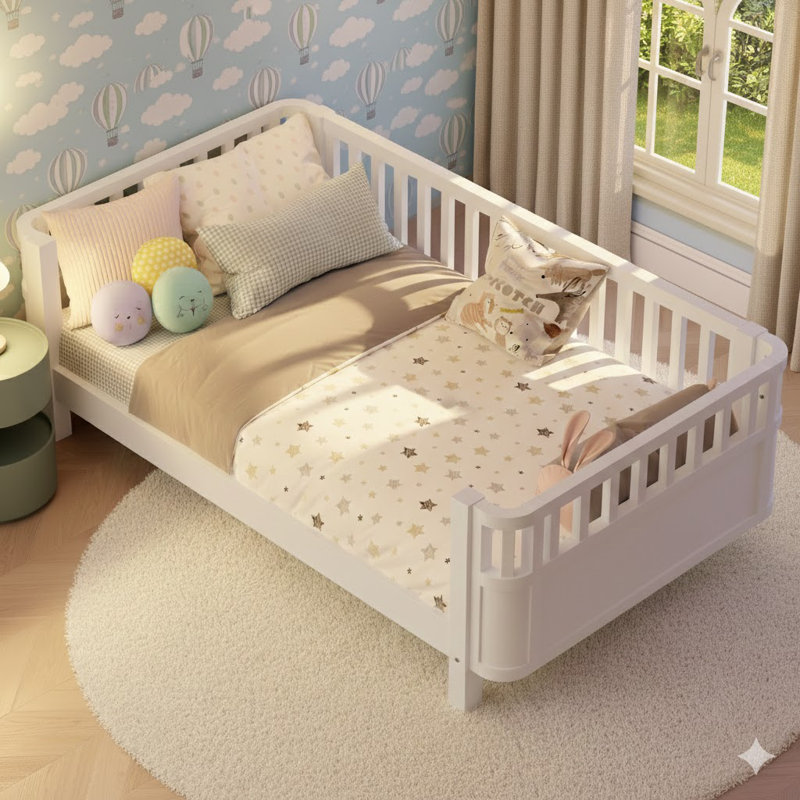 Lit plateforme en bois pour enfants, Simple, Blanc