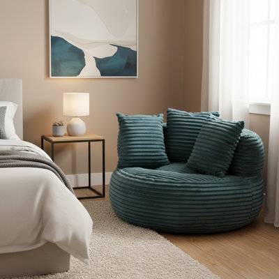 Fauteuil à billes rayé en tricot avec ensemble de coussins, chaise longue confortable à 360 ° pour le salon, la chambre à coucher, les jeux et le coin lecture