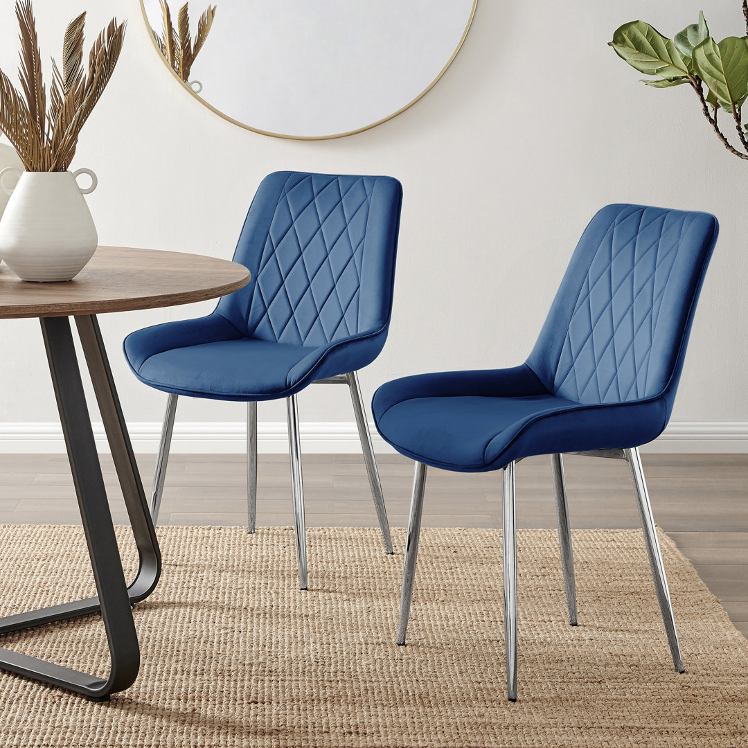 Palermo Velvet Modern Dining Chairs with Tapered Metal Legs & Quilted Diamond Stitching