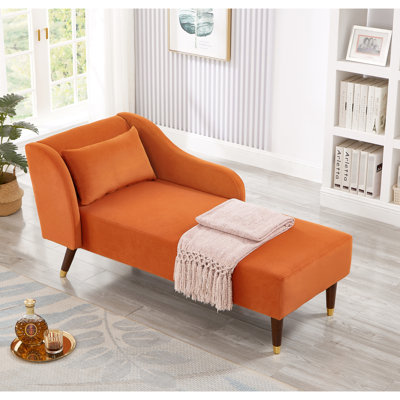 Modern Velvet Chaise - High Foam Fill Orange Chair Stylish Comfortable