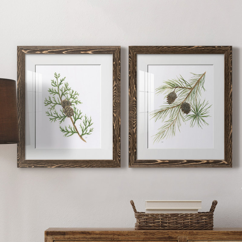 Winter Botanical III - ensemble de 2 reproductions d'art, H 24 po x l 36 po x P 1,5 po, Papier, cadre noyer, Blanc