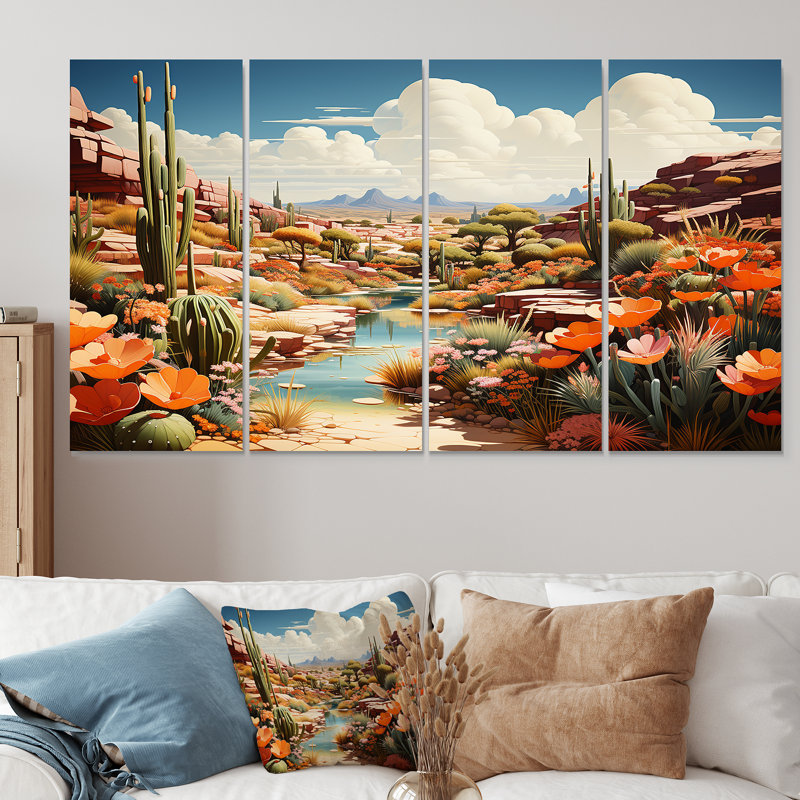 Native Desert Oasis Blooms I - Désert, ensemble de 4 décorations murales, H 28 po x l 48 po