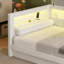 Lit plateforme tapissier pleine grandeur avec ports USB et ceinture à DEL, avec lit gigogne, blanc-475885315