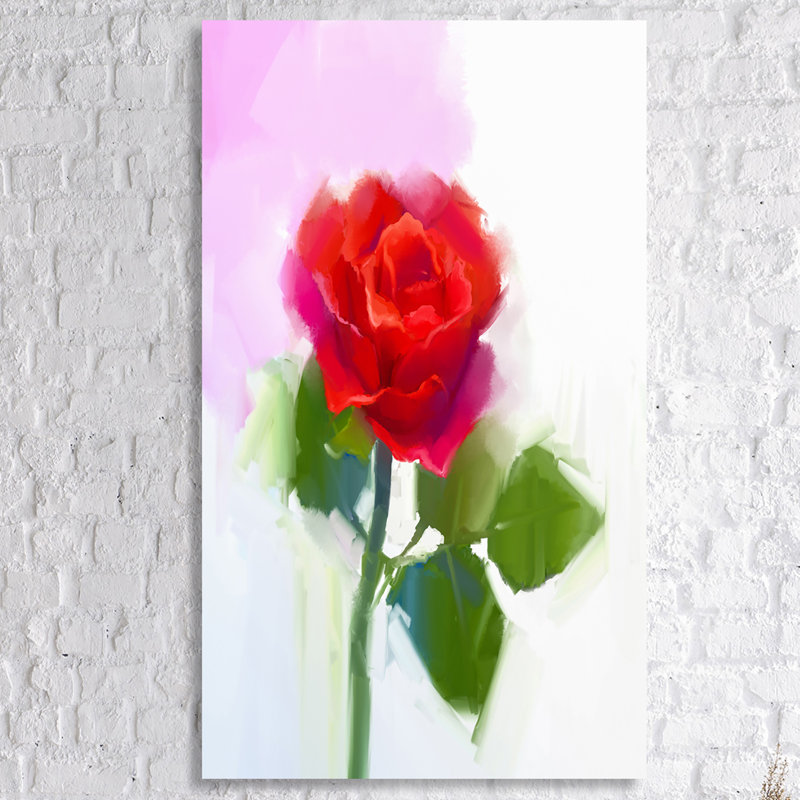 Rose paint-impression sur toile tendue, H 48 po x l 28 po x P 1,5 po
