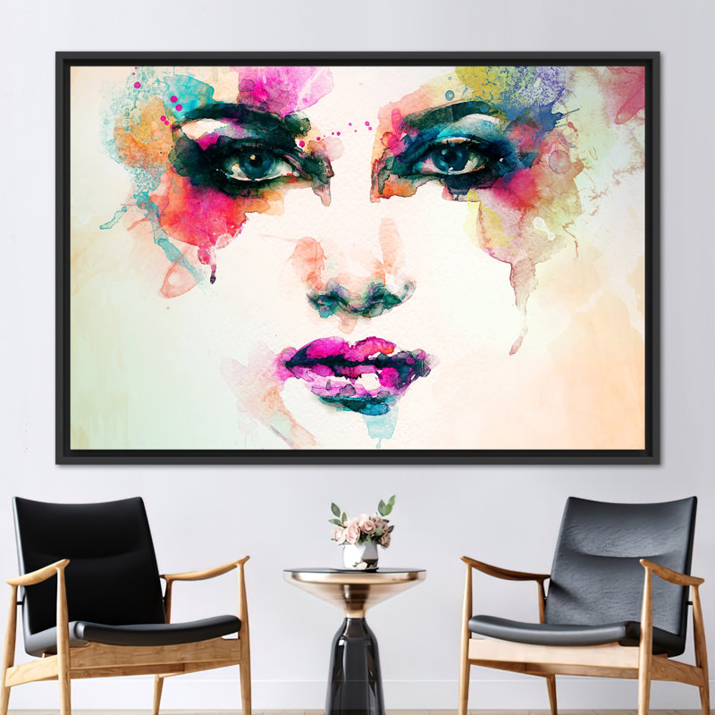 Portrait abstrait d'une femme à l'aquarelle abstraite - art mural sur toile pour la décoration intérieure, H 45 po x l 65 po