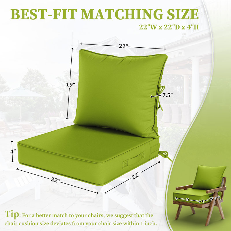 Coussin de siège / dossier d'extérieur, Vert gazon, L 22 po x P 22 po