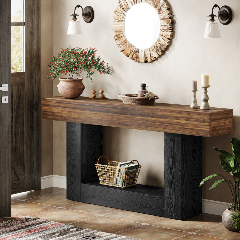 63" Engineered Wood Console Table, Farmhouse Entryway Table, Narrow Wood Sofa Table for Living Room, Foyer