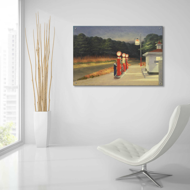 «Gas, 1940» par Edward Hopper, art mural en verre acrylique, H 24 po x l 36 po x P 0,2 po