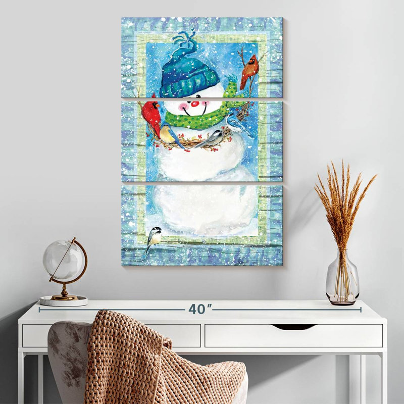 Bonhomme de neige et cardinaux Lelend, H 32 po x l 20 po