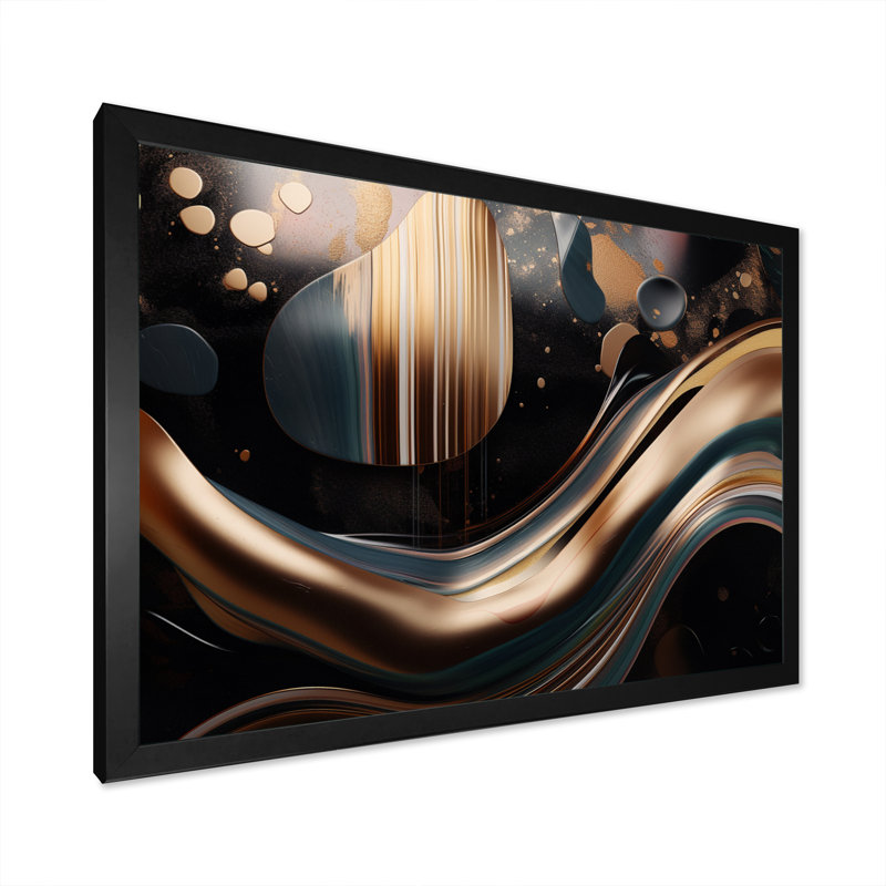 Or et marbré noir Euphoria VI - décoration murale abstraite en marbre, Impression noire sur toile encadrée