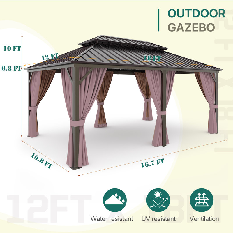 Steel Patio Gazebo, 18 ft x 12 ft