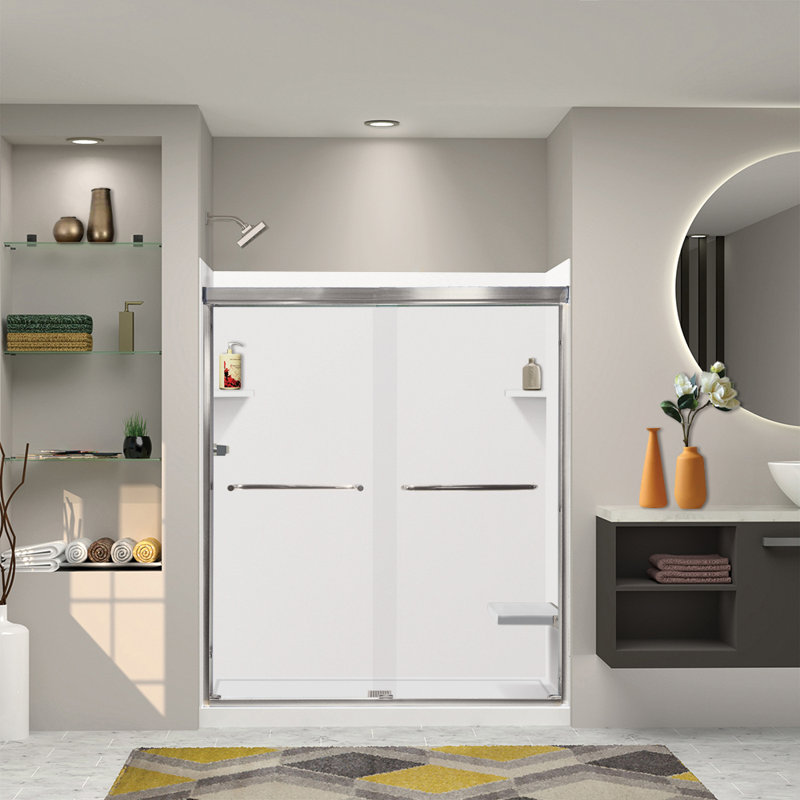 Ensemble de douche à coller 6 pièces avec porte et accessoires 60 po x 36 po x 72 po Transolor, blanc / acier inoxydable brossé
