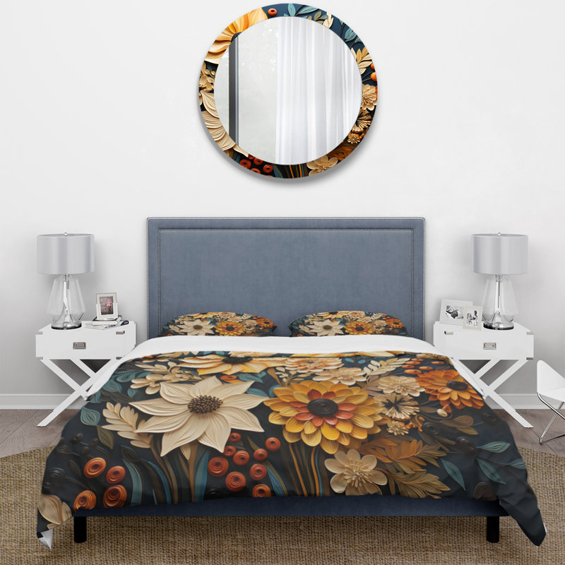 Ensemble de housse de couette Abstract Sunflowers Symphony Bedding, Housse de couette pour très grand lit et 2 très