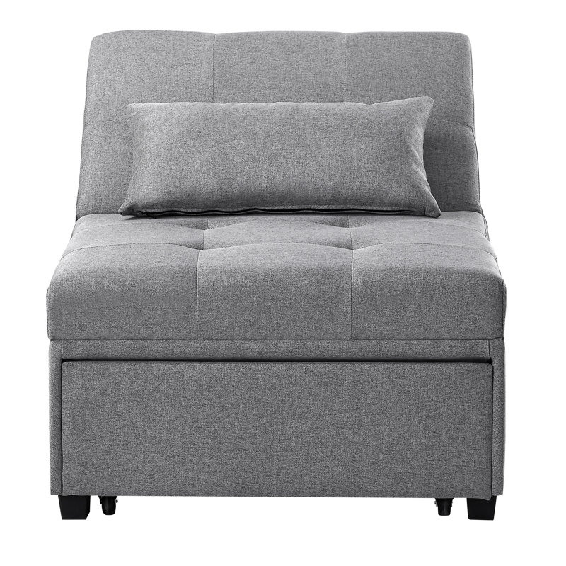 Hulse 3-In-1 Upholstered Convertible Sleeper Chair, Gray Polyester