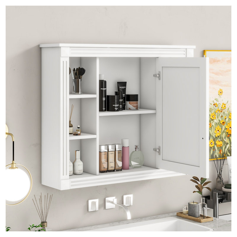 Armoire à pharmacie murale moderne avec miroir et 5 tablettes Modern White