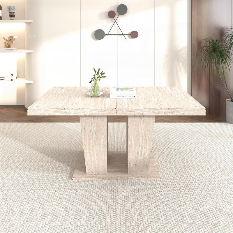 Table de salle à manger rectangulaire extensible pour 6 à 10 personnes - Motif de travertin veiné, 160 à 200 cm