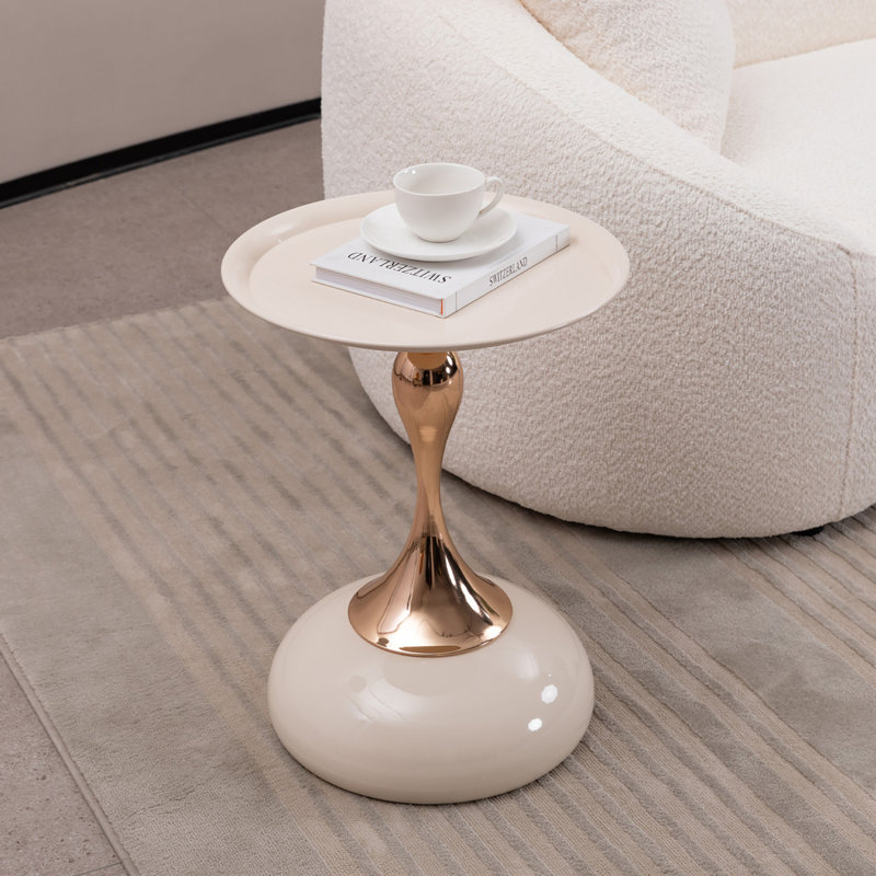 Small Round Coffee Table, Milk White, Brushed Gold