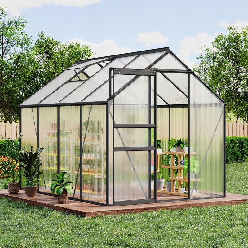 6 x 8 FT Greenhouse for Outside, Polycarbonate Greenhouses with Aluminum Frame, Sliding Door, Adjustable Roof Vent for Backyard, Outdoor Green Houses Garden Backyard, Patio