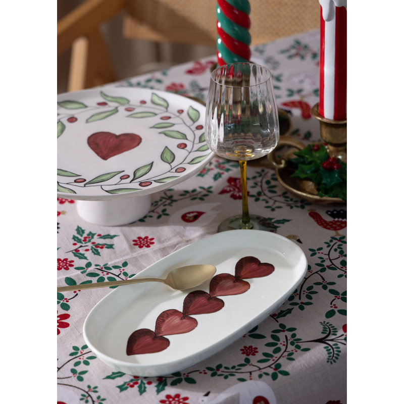 Ensemble de 2 plats élégants en céramique, blanc et rouge, 11,4 po x 6,7 po x 1,2 po | 100% céramique durable, parfaite pour servir les hors-d'œuvre et les desserts | Conception élégante pour le divertissement et l'utilisation quotidienne