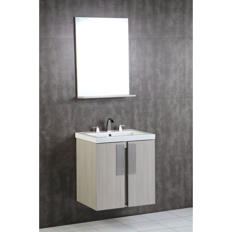 Gray Pine Wall-Mount Single Vanity with Ceramic Sink