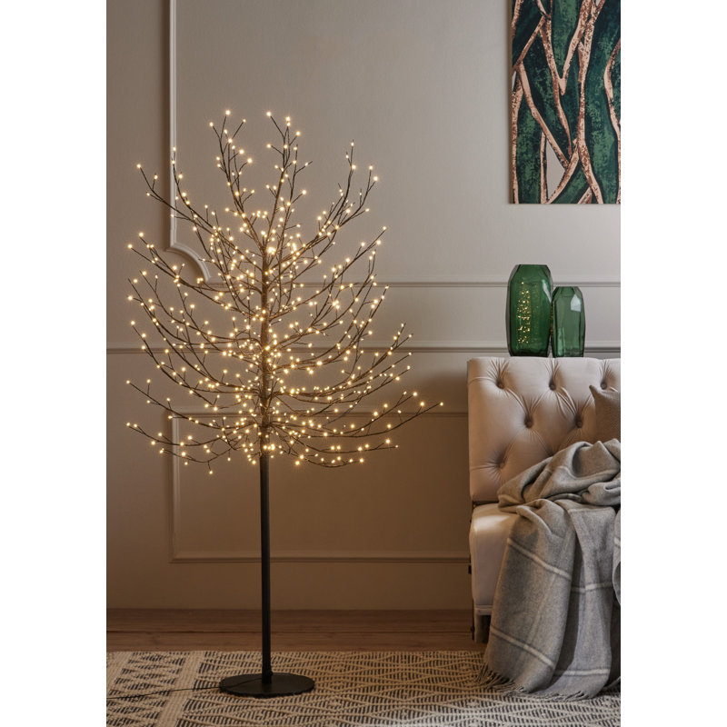 Arbre à micro-points avec lumières DEL blanc chaud, H 59,1 po x L 17,3 po x P 17,3 po, Noir