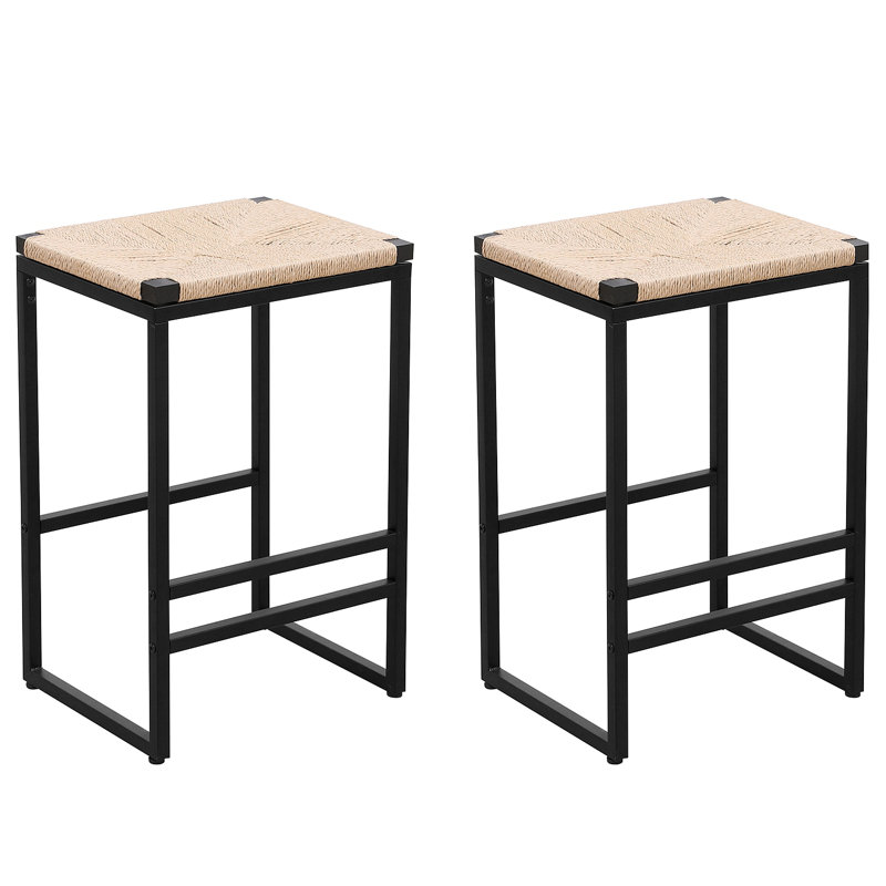 Ensemble de 2 tabourets de bar sans dossier pour comptoir de cuisine, chaises de salle à manger en corde de papier tissées pour la maison et la cuisine (corde de papier sans dossier)