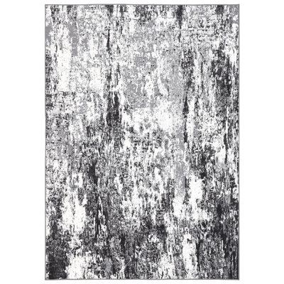 Large Modern Living Room Rug 8x10 Ultra Soft Abstract Print Indoor Carpet, Contemporary Floor Cover with Non Slip Backing, Easy Cleaning Washable Accent Rug for Bedroom, Kitchen, Grey Black